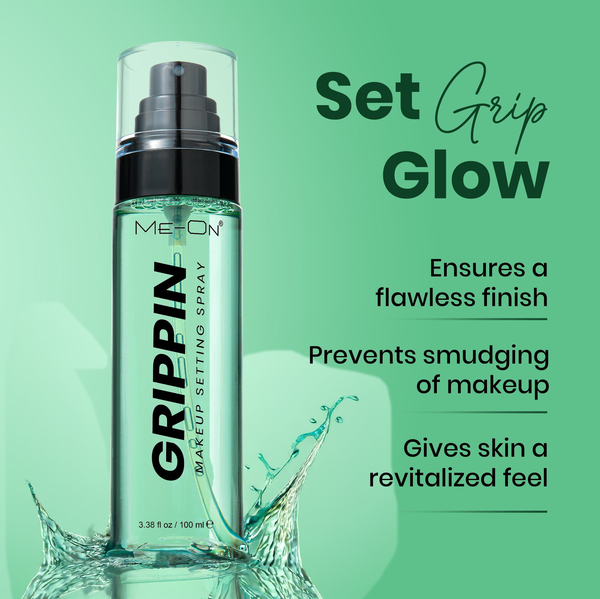 ME-ON Mist & Fix Grippin Makeup Setting Spray Lasting (100ml) | Pro Makeup Fixer| Long Lasting Makeup Setting Spray | Keeps Makeup Intact | Hydrates, Soothes | Niacinamide Vitamin B5 - Brightens dull skin