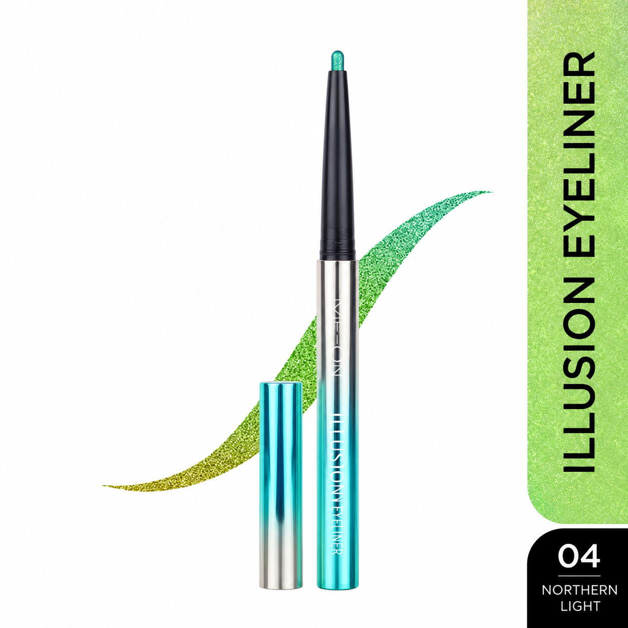 ME-ON Illusion Multichrome Eyeliner in 04 Northern Lights with pastel colour-shift swatch